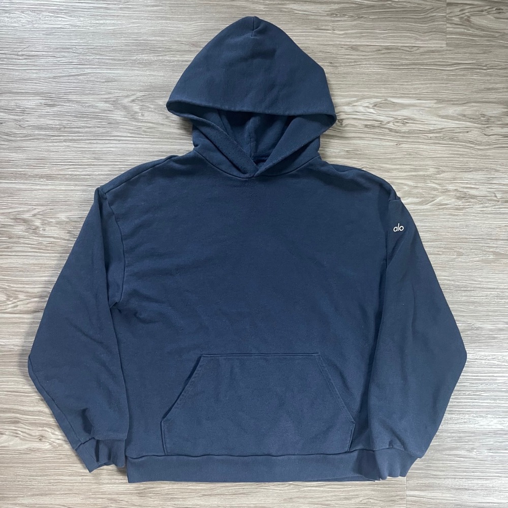 Alo Yoga Accolade Hoodie Navy Blue Oversized Fleece Sweatshirt Pullover